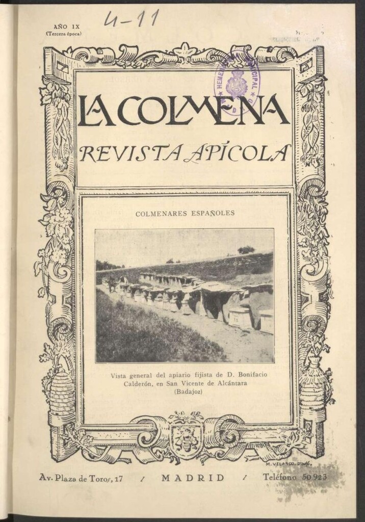 Miniatura de La Colmena : órgano de la Federación de Apicultores españoles establecida en la sección de apicultura de la Confederación Nacional Católico-Agraria. Nº 96