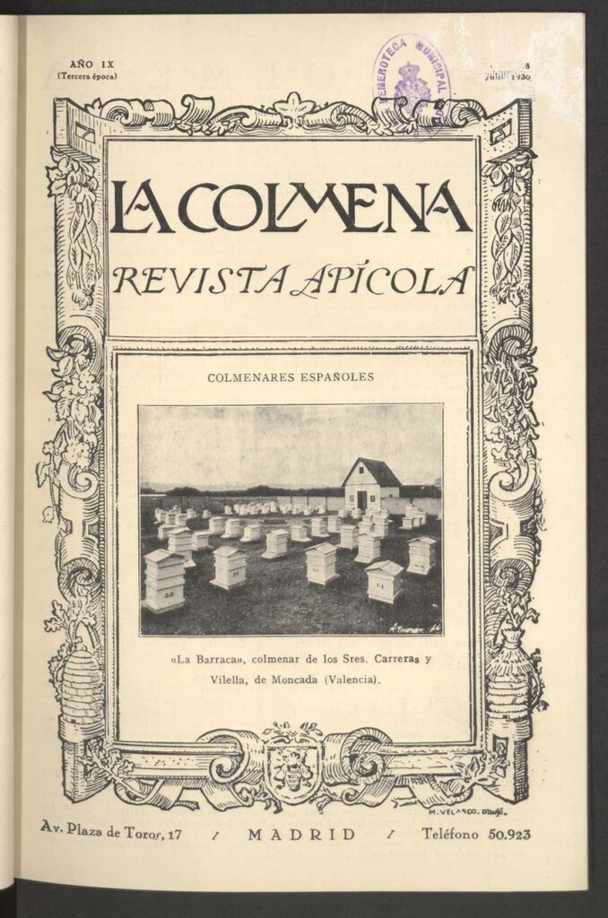 Miniatura de La Colmena : órgano de la Federación de Apicultores españoles establecida en la sección de apicultura de la Confederación Nacional Católico-Agraria. Nº 98