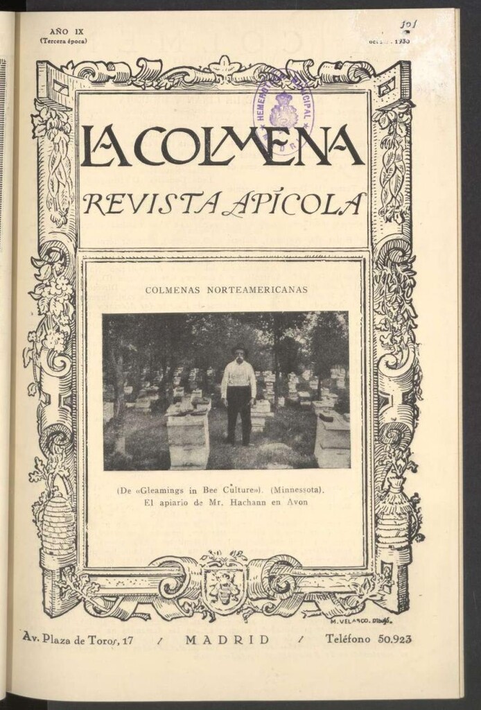 Miniatura de La Colmena : órgano de la Federación de Apicultores españoles establecida en la sección de apicultura de la Confederación Nacional Católico-Agraria. Nº 101