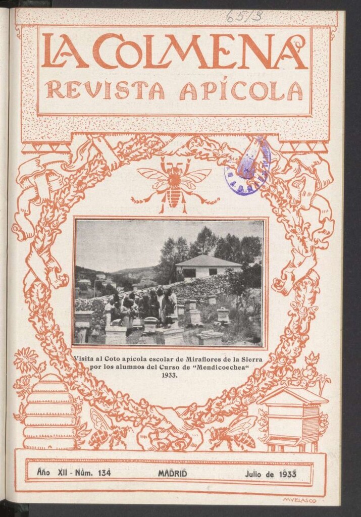Miniatura de La Colmena : órgano de la Federación de Apicultores españoles establecida en la sección de apicultura de la Confederación Nacional Católico-Agraria. Nº 134