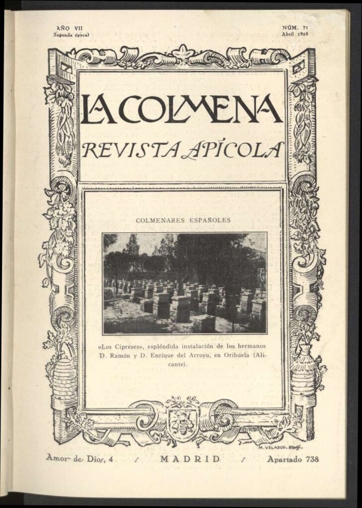 Miniatura de La Colmena : órgano de la Federación de Apicultores españoles establecida en la sección de apicultura de la Confederación Nacional Católico-Agraria. Nº 71