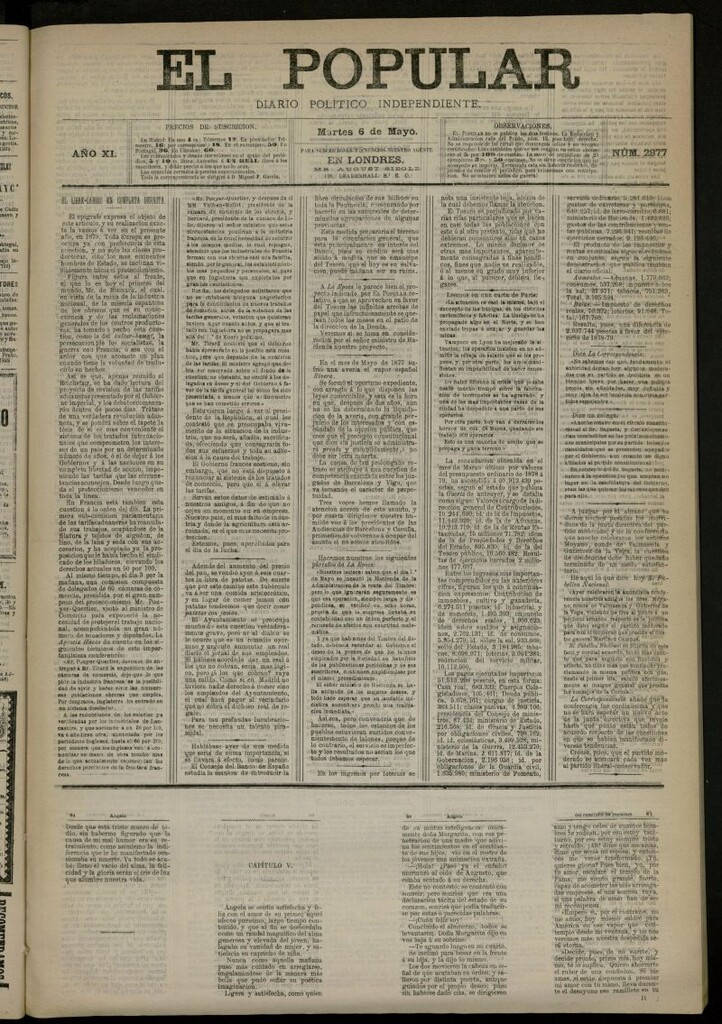 Miniatura de El Popular: diario independiente, político, literario y de noticias de interés general del 6 de mayo de 1879, nº 2977