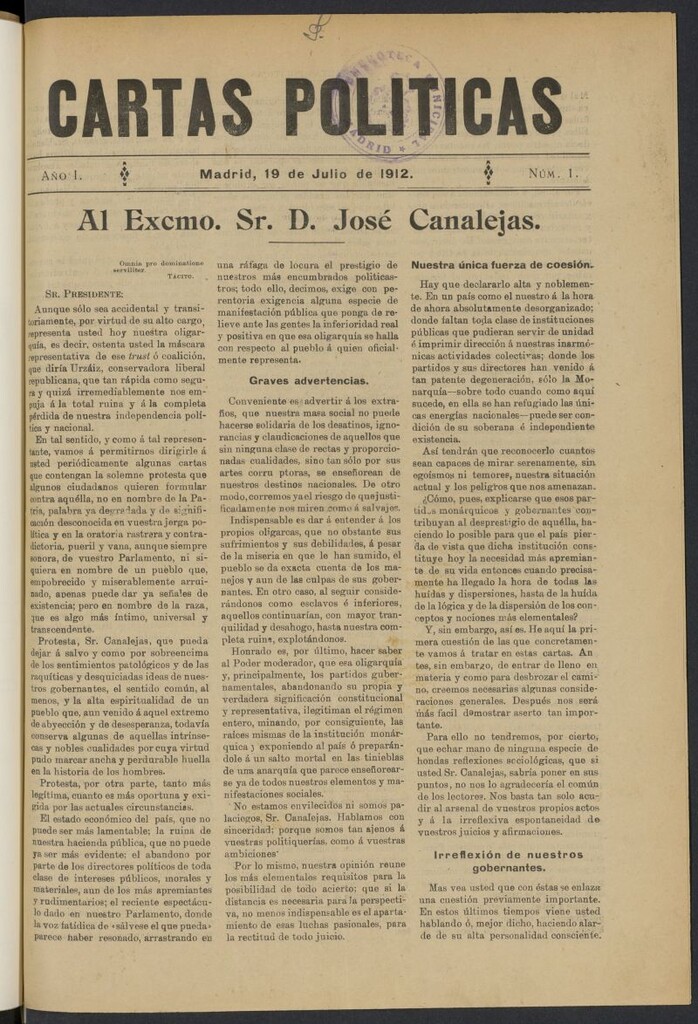 Miniatura de Cartas Políticas (Madrid. 1912)