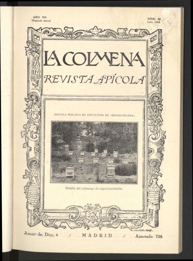 Miniatura de La Colmena : órgano de la Federación de Apicultores españoles establecida en la sección de apicultura de la Confederación Nacional Católico-Agraria. Nº 74