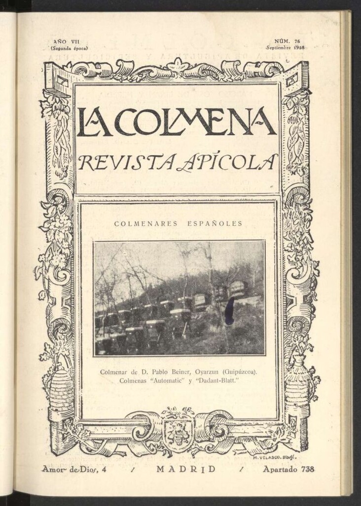 Miniatura de La Colmena : órgano de la Federación de Apicultores españoles establecida en la sección de apicultura de la Confederación Nacional Católico-Agraria. Nº 76