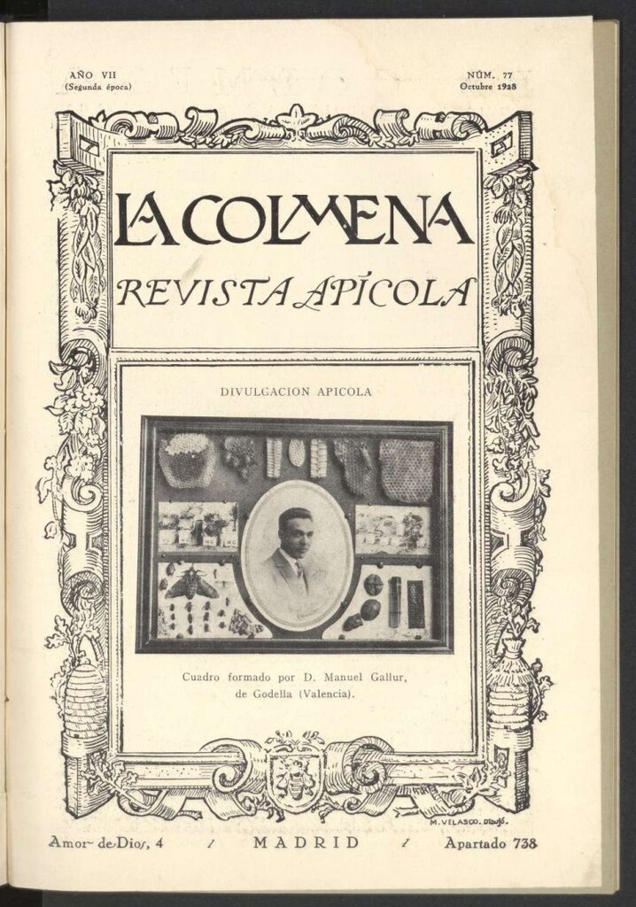 Miniatura de La Colmena : órgano de la Federación de Apicultores españoles establecida en la sección de apicultura de la Confederación Nacional Católico-Agraria. Nº 77