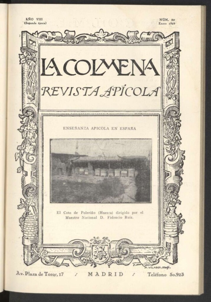Miniatura de La Colmena : órgano de la Federación de Apicultores españoles establecida en la sección de apicultura de la Confederación Nacional Católico-Agraria. Nº 80