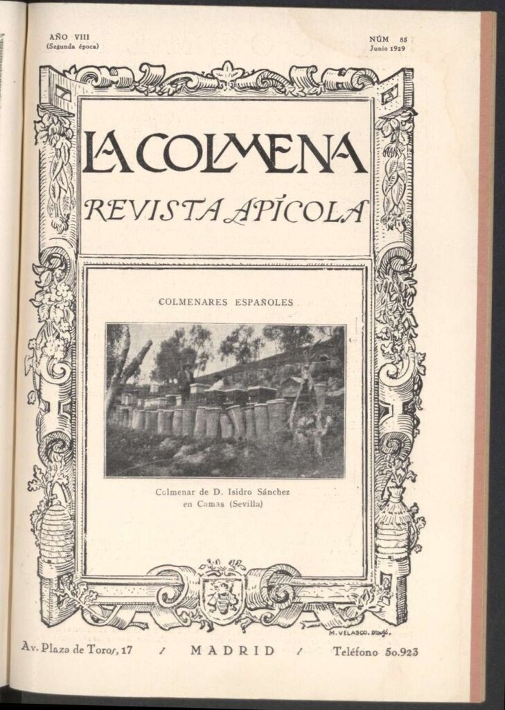 Miniatura de La Colmena : órgano de la Federación de Apicultores españoles establecida en la sección de apicultura de la Confederación Nacional Católico-Agraria. Nº 85