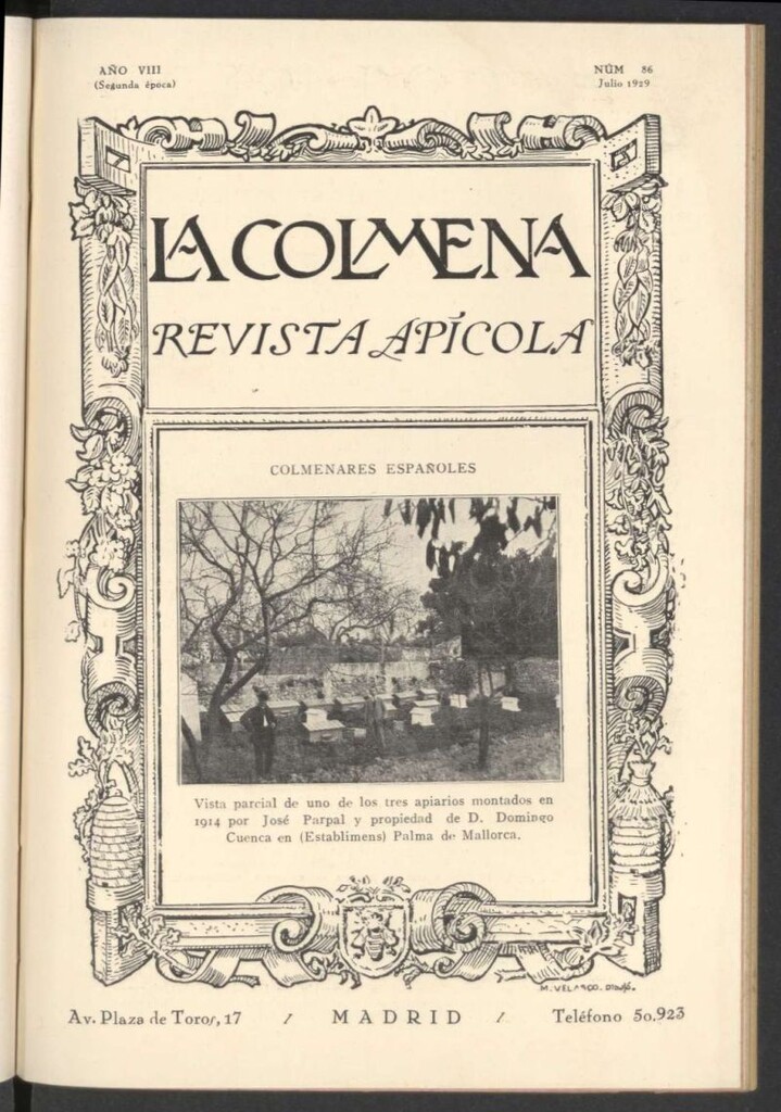 Miniatura de La Colmena : órgano de la Federación de Apicultores españoles establecida en la sección de apicultura de la Confederación Nacional Católico-Agraria. Nº 86