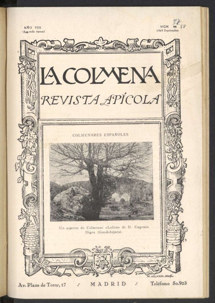Miniatura de La Colmena : órgano de la Federación de Apicultores españoles establecida en la sección de apicultura de la Confederación Nacional Católico-Agraria. Nº 88