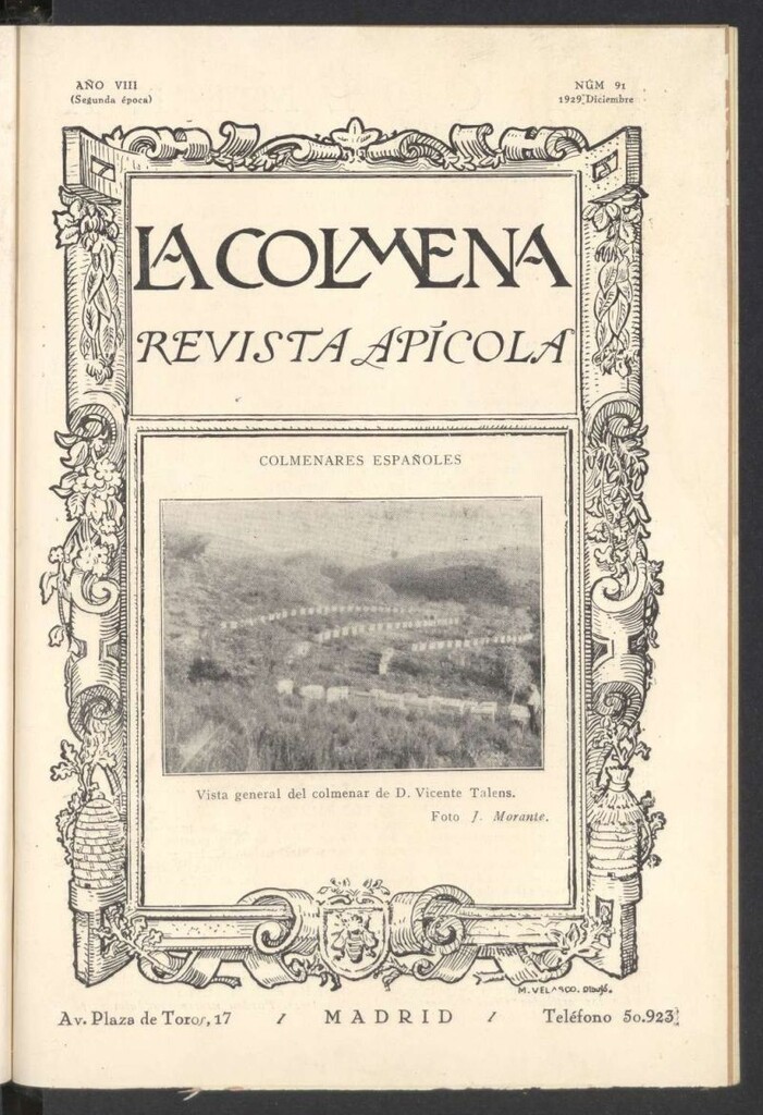 Miniatura de La Colmena : órgano de la Federación de Apicultores españoles establecida en la sección de apicultura de la Confederación Nacional Católico-Agraria. Nº 91