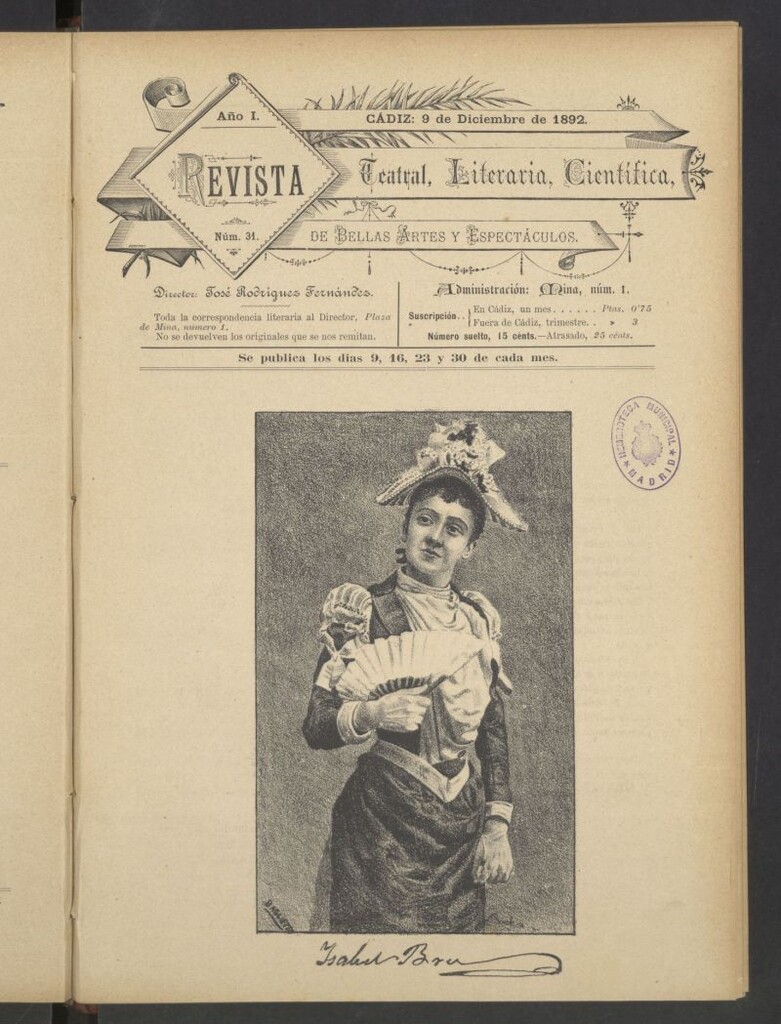Miniatura de Revista Teatral, Literaria, Científica, de Bellas Artes y Espectáculos. Nº 31