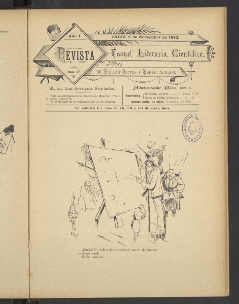 Miniatura de Revista Teatral, Literaria, Científica, de Bellas Artes y Espectáculos. Nº 27
