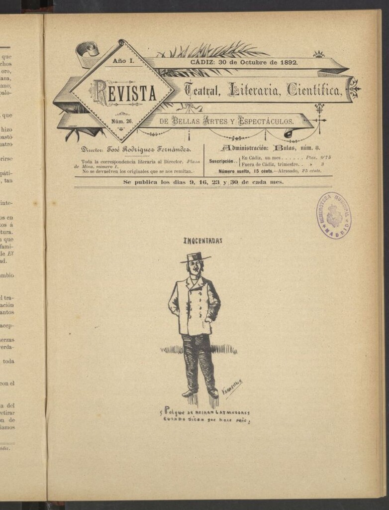 Miniatura de Revista Teatral, Literaria, Científica, de Bellas Artes y Espectáculos. Nº 26