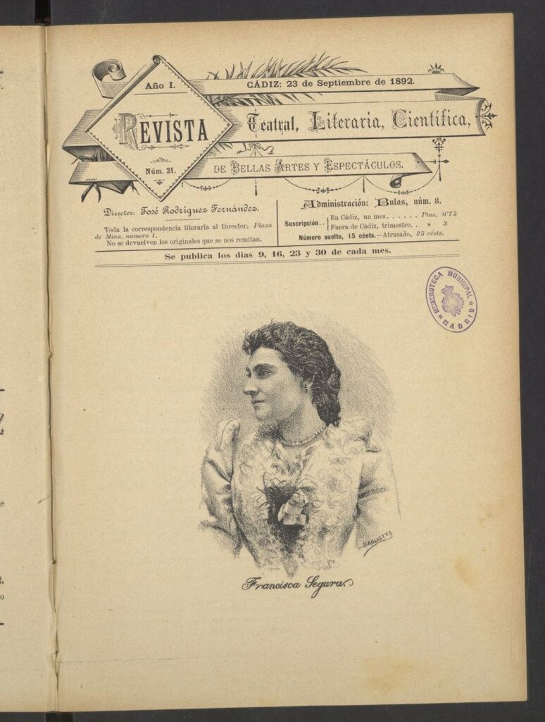 Miniatura de Revista Teatral, Literaria, Científica, de Bellas Artes y Espectáculos. Nº 21