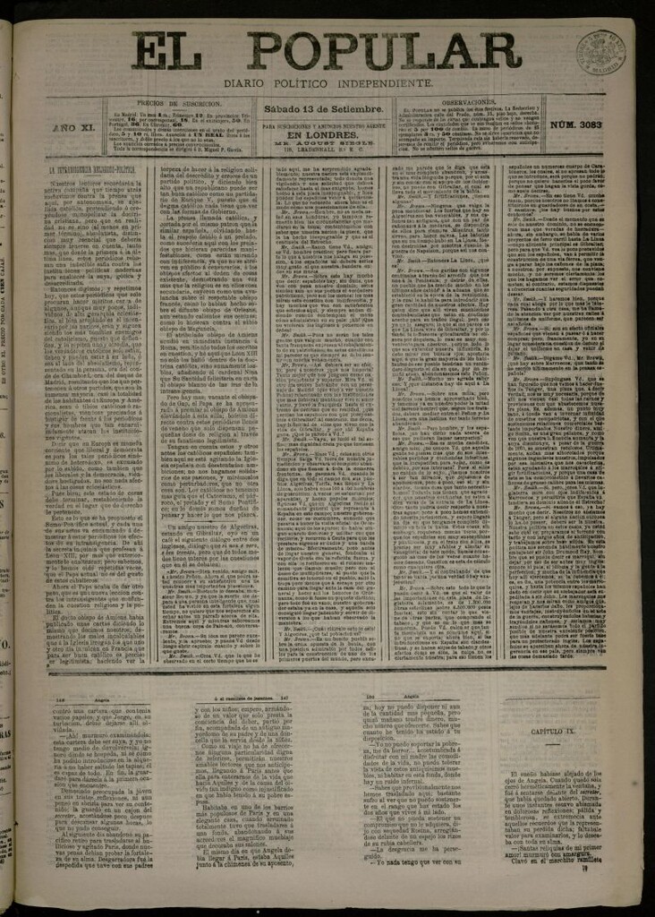 Miniatura de El Popular: diario independiente, político, literario y de noticias de interés general del 13 de septiembre de 1879, nº 3083