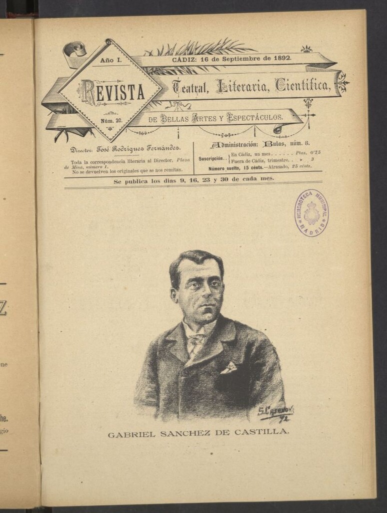 Miniatura de Revista Teatral, Literaria, Científica, de Bellas Artes y Espectáculos. Nº 20