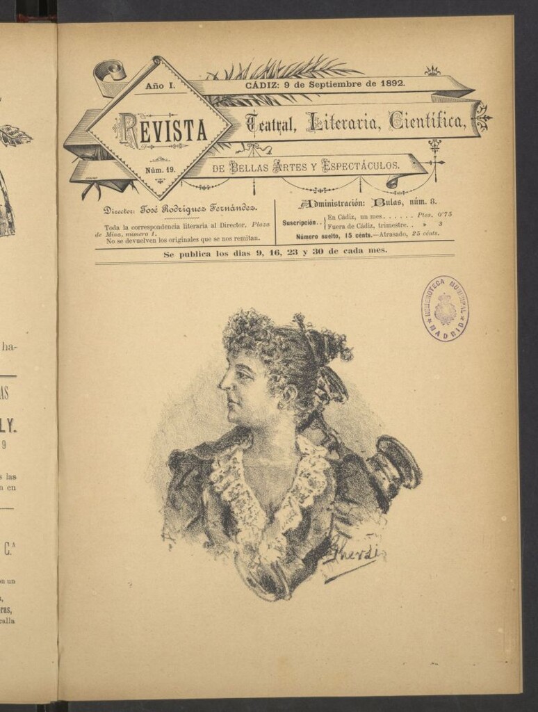 Miniatura de Revista Teatral, Literaria, Científica, de Bellas Artes y Espectáculos. Nº 19