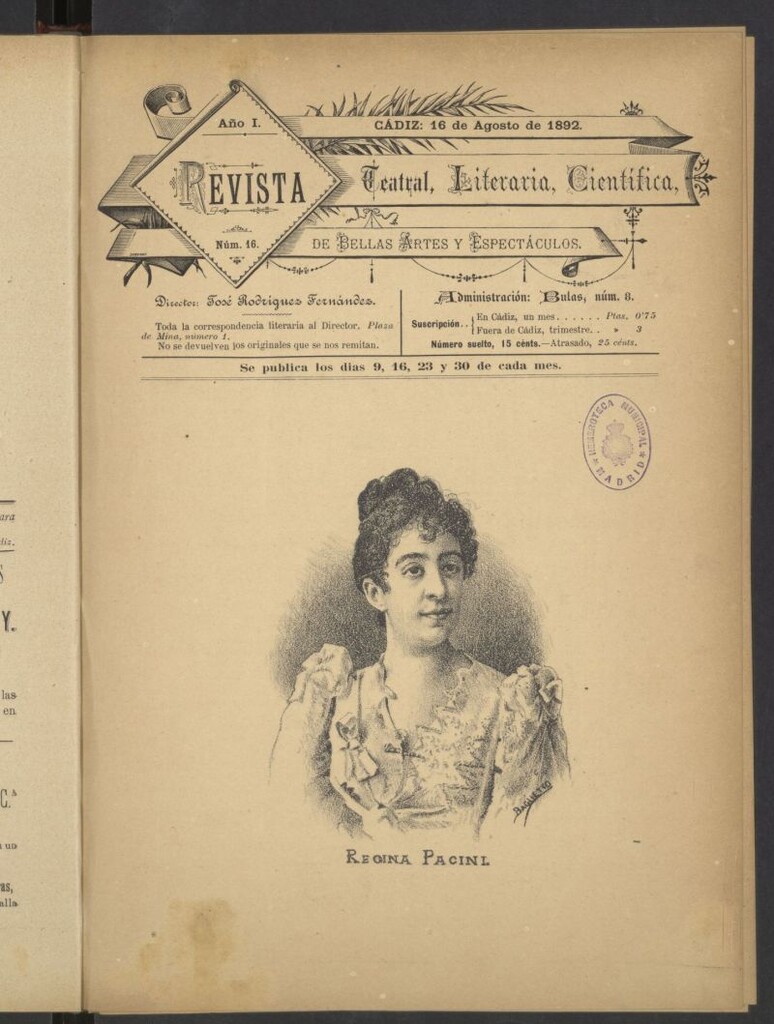 Miniatura de Revista Teatral, Literaria, Científica, de Bellas Artes y Espectáculos. Nº 16
