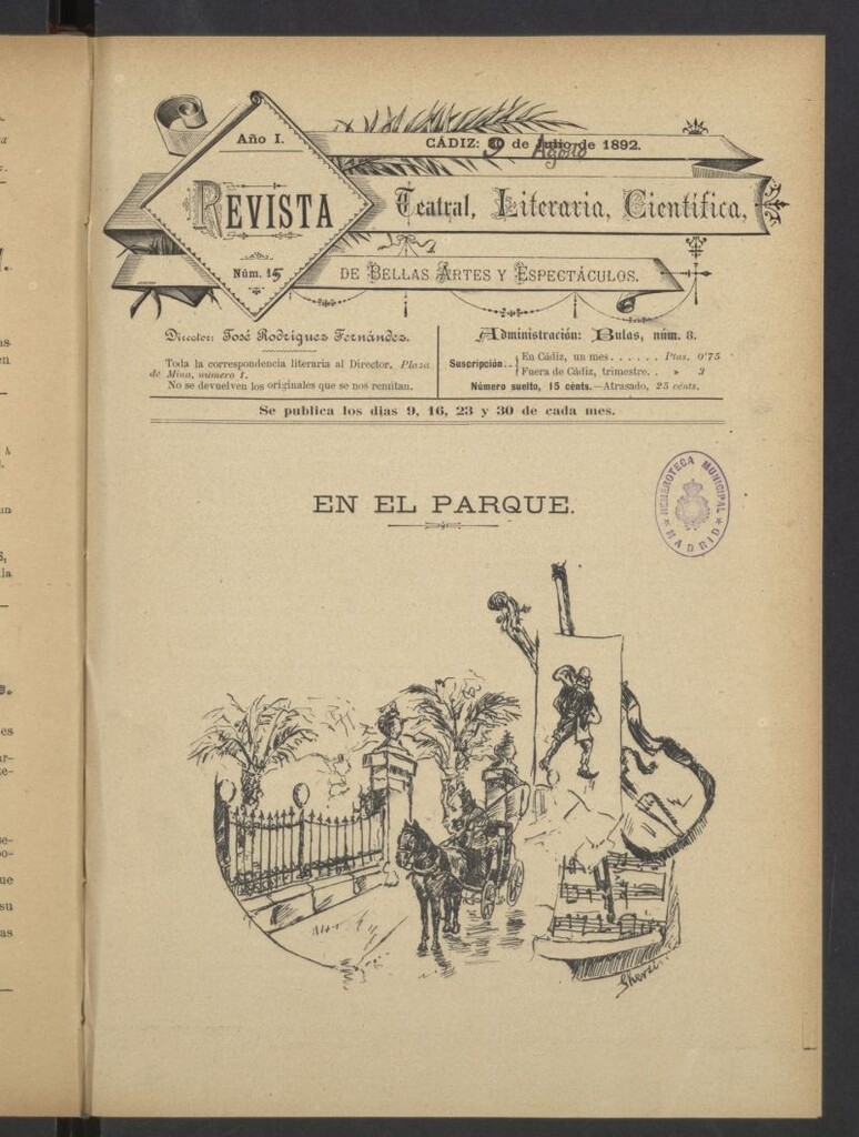 Miniatura de Revista Teatral, Literaria, Científica, de Bellas Artes y Espectáculos. Nº 15