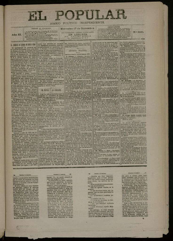 Miniatura de El Popular: diario independiente, político, literario y de noticias de interés general del 17 de diciembre de 1879, nº 3162