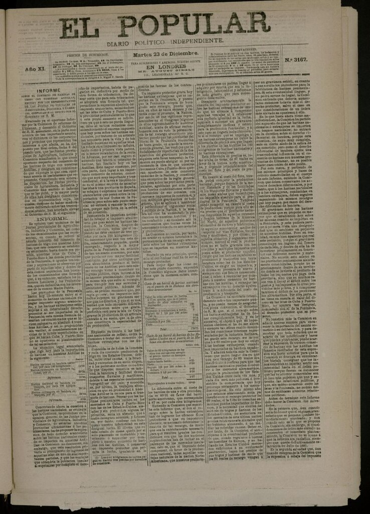 Miniatura de El Popular: diario independiente, político, literario y de noticias de interés general del 23 de diciembre de 1879, nº 3167