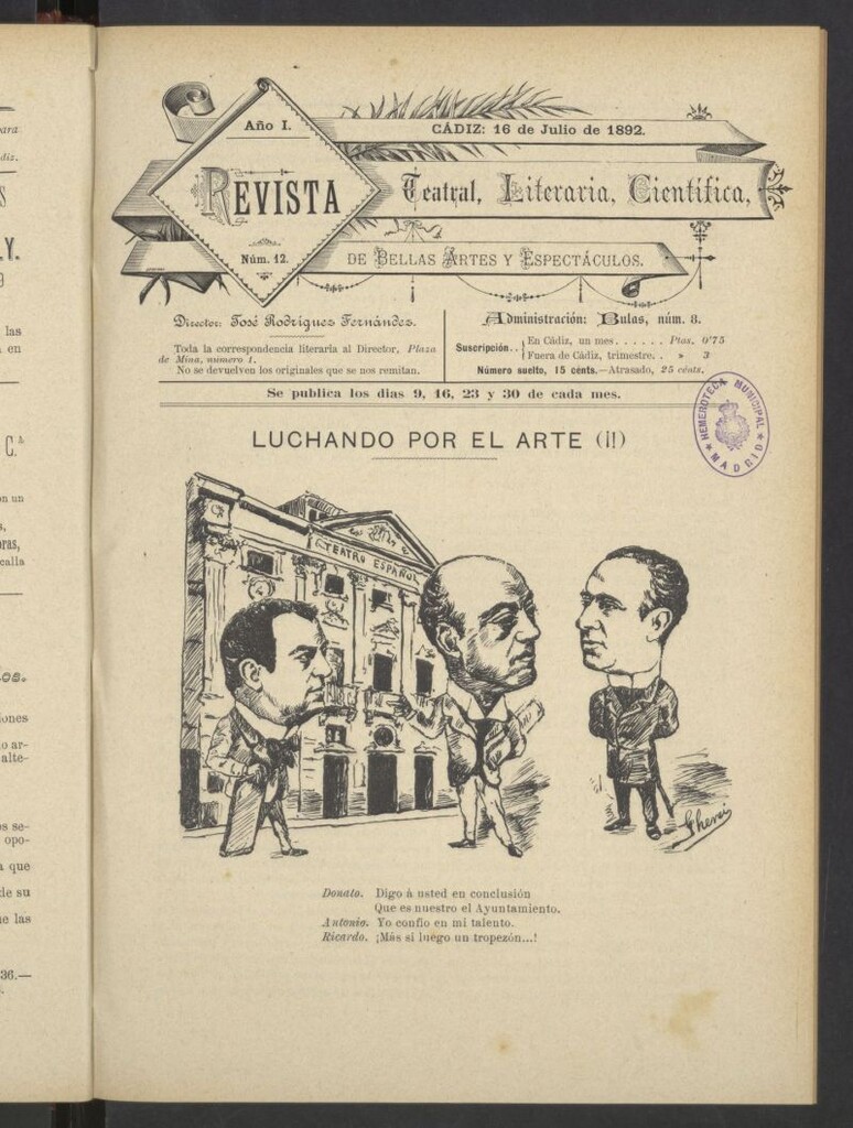 Miniatura de Revista Teatral, Literaria, Científica, de Bellas Artes y Espectáculos. Nº 12