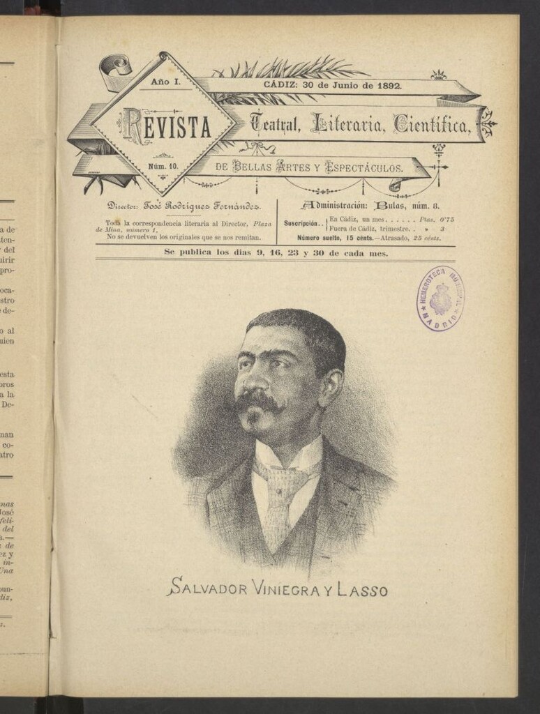 Miniatura de Revista Teatral, Literaria, Científica, de Bellas Artes y Espectáculos. Nº 10