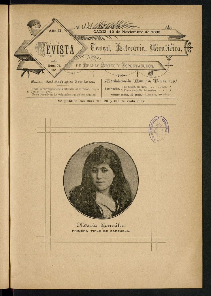 Miniatura de Revista Teatral, Literaria, Científica, de Bellas Artes y Espectáculos. Nº 71