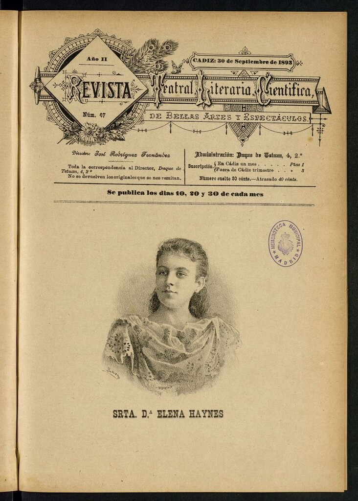 Miniatura de Revista Teatral, Literaria, Científica, de Bellas Artes y Espectáculos. Nº 67