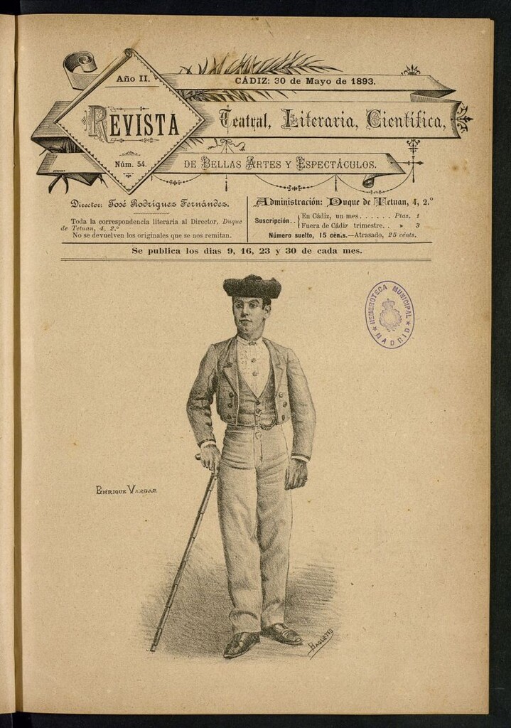 Miniatura de Revista Teatral, Literaria, Científica, de Bellas Artes y Espectáculos. Nº 54