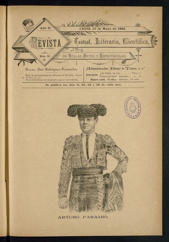 Miniatura de Revista Teatral, Literaria, Científica, de Bellas Artes y Espectáculos. Nº 53