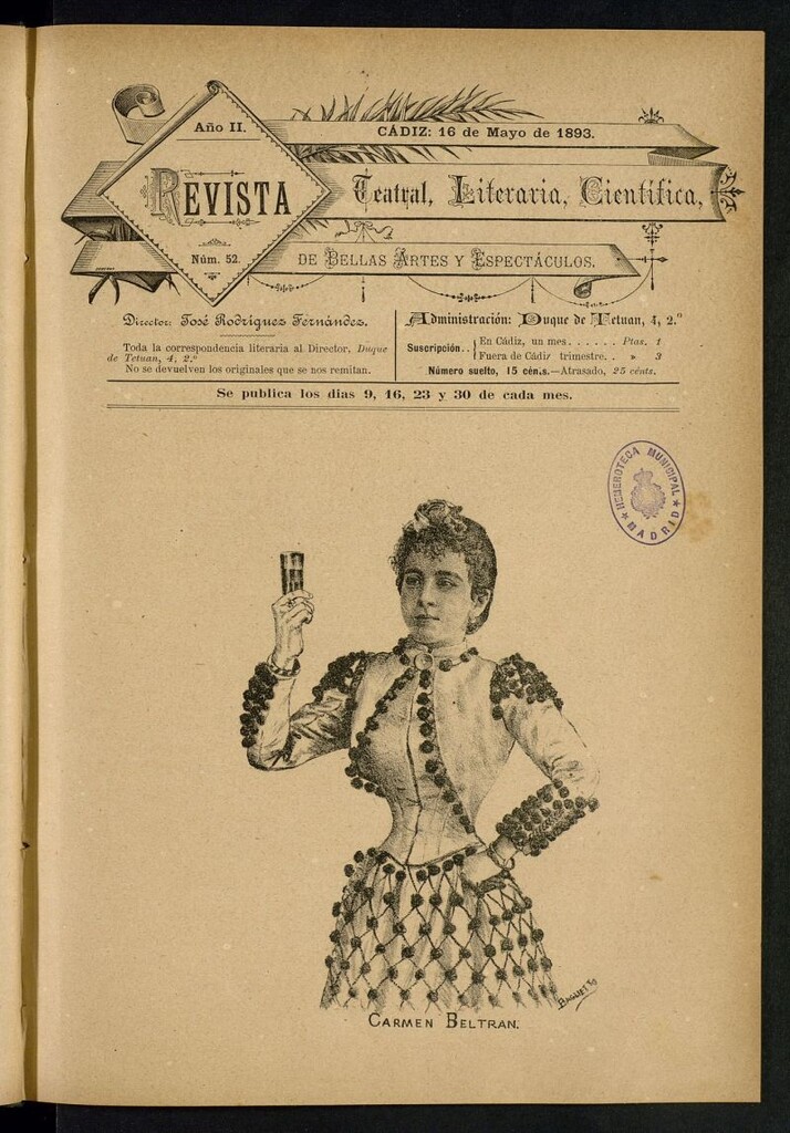 Miniatura de Revista Teatral, Literaria, Científica, de Bellas Artes y Espectáculos. Nº 52