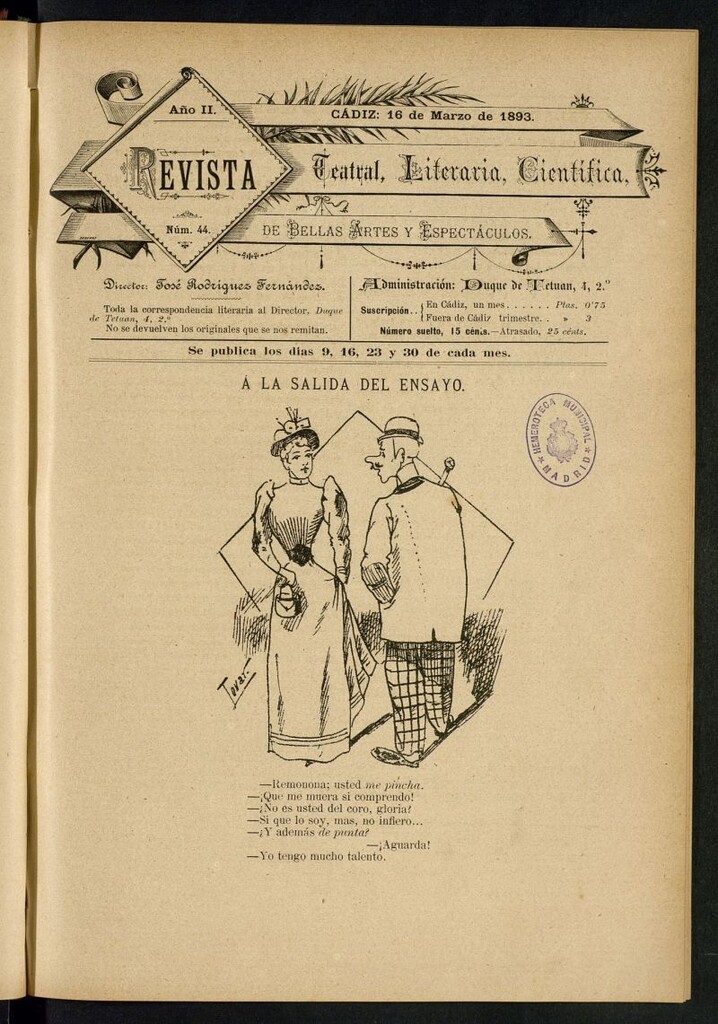Miniatura de Revista Teatral, Literaria, Científica, de Bellas Artes y Espectáculos. Nº 44