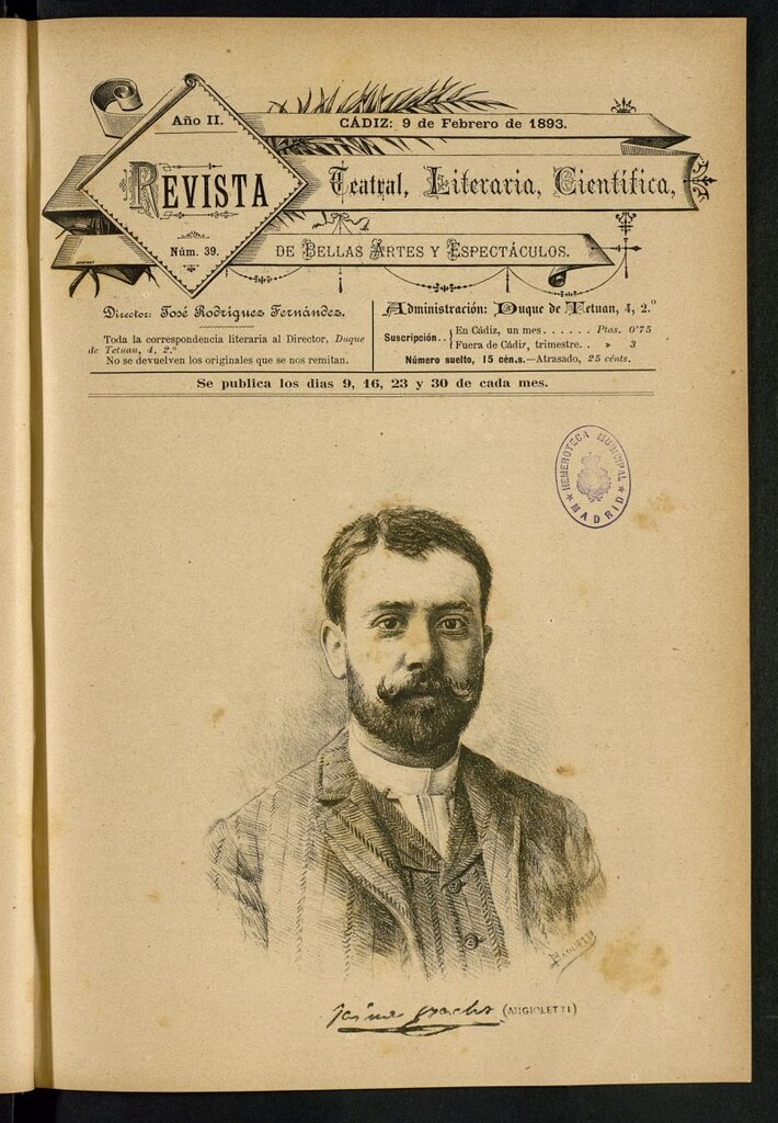Miniatura de Revista Teatral, Literaria, Científica, de Bellas Artes y Espectáculos. Nº 39