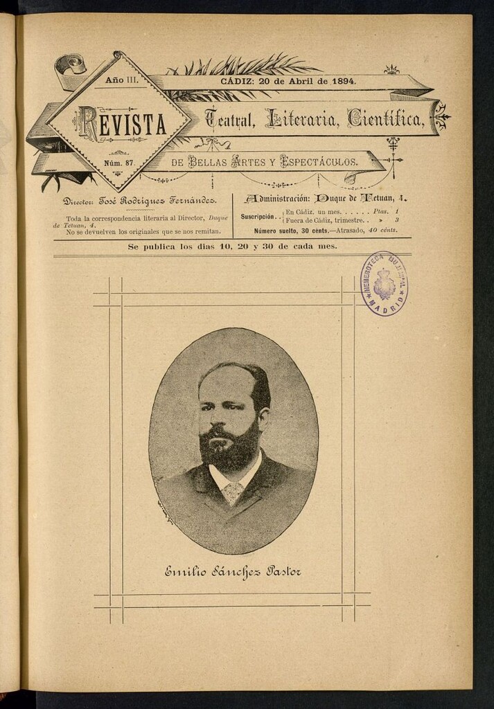 Miniatura de Revista Teatral, Literaria, Científica, de Bellas Artes y Espectáculos. Nº 87