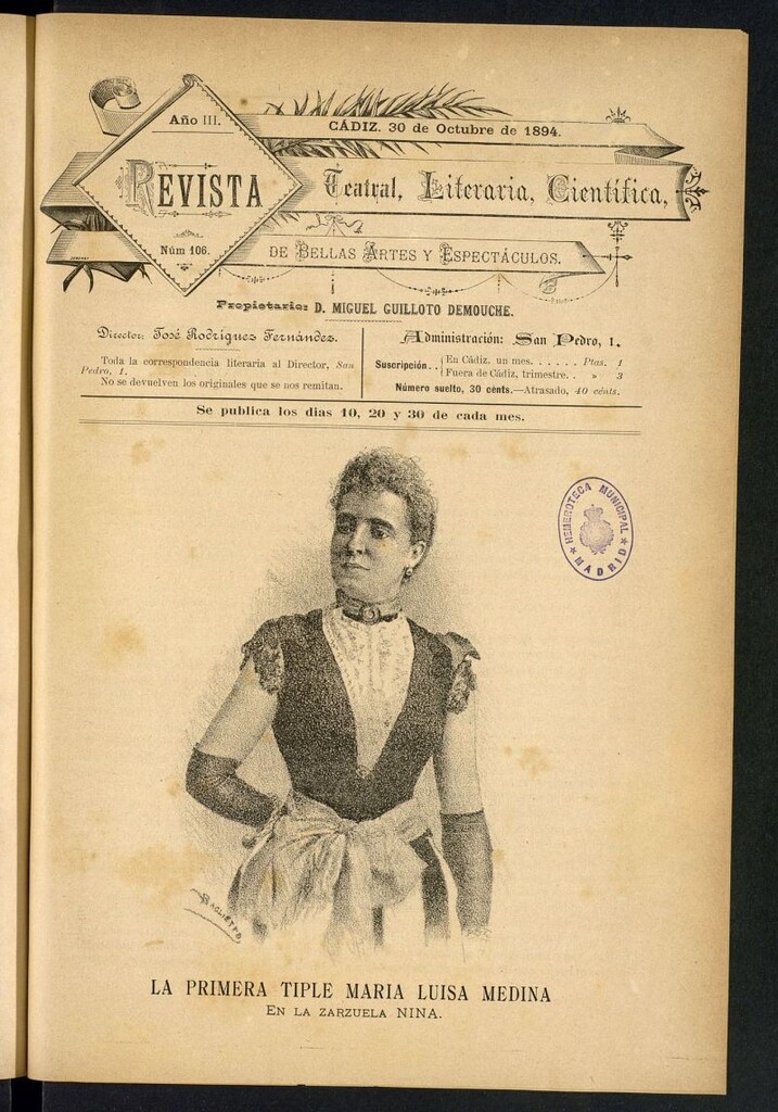 Miniatura de Revista Teatral, Literaria, Científica, de Bellas Artes y Espectáculos. Nº 106