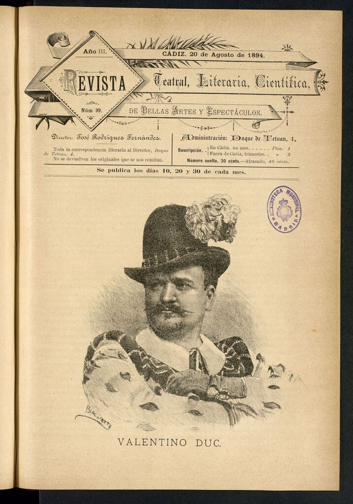 Miniatura de Revista Teatral, Literaria, Científica, de Bellas Artes y Espectáculos. Nº 99