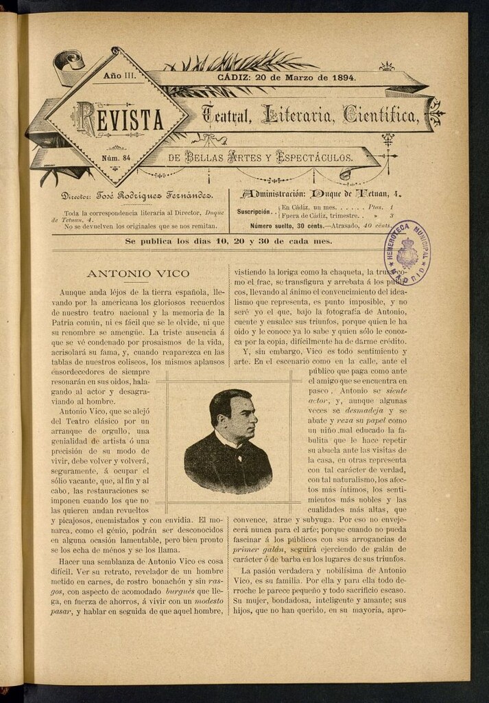 Miniatura de Revista Teatral, Literaria, Científica, de Bellas Artes y Espectáculos. Nº 84