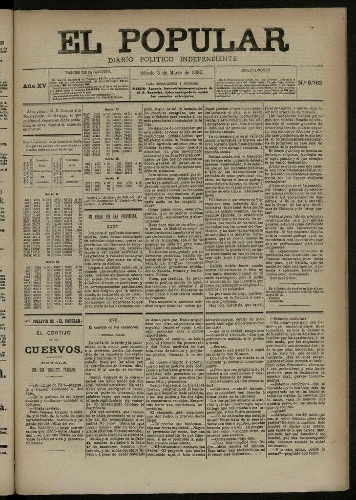 Miniatura de El Popular: diario independiente, político, literario y de noticias de interés general del 3 de marzo de 1883, nº 9762