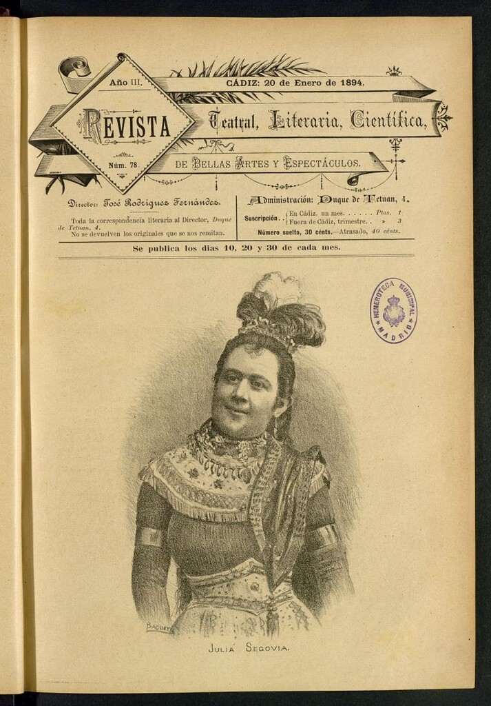 Miniatura de Revista Teatral, Literaria, Científica, de Bellas Artes y Espectáculos. Nº 78