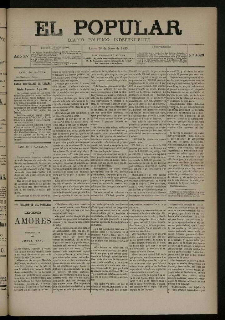 Miniatura de El Popular: diario independiente, político, literario y de noticias de interés general del 28 de mayo de 1883, nº 9829