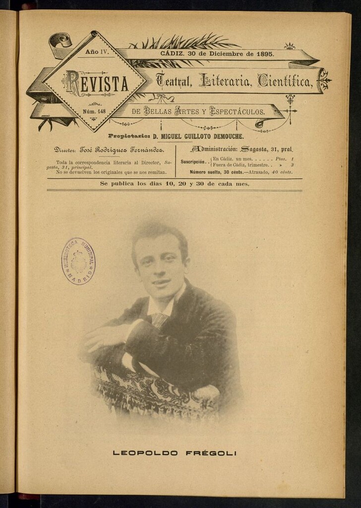 Miniatura de Revista Teatral, Literaria, Científica, de Bellas Artes y Espectáculos. Nº 148