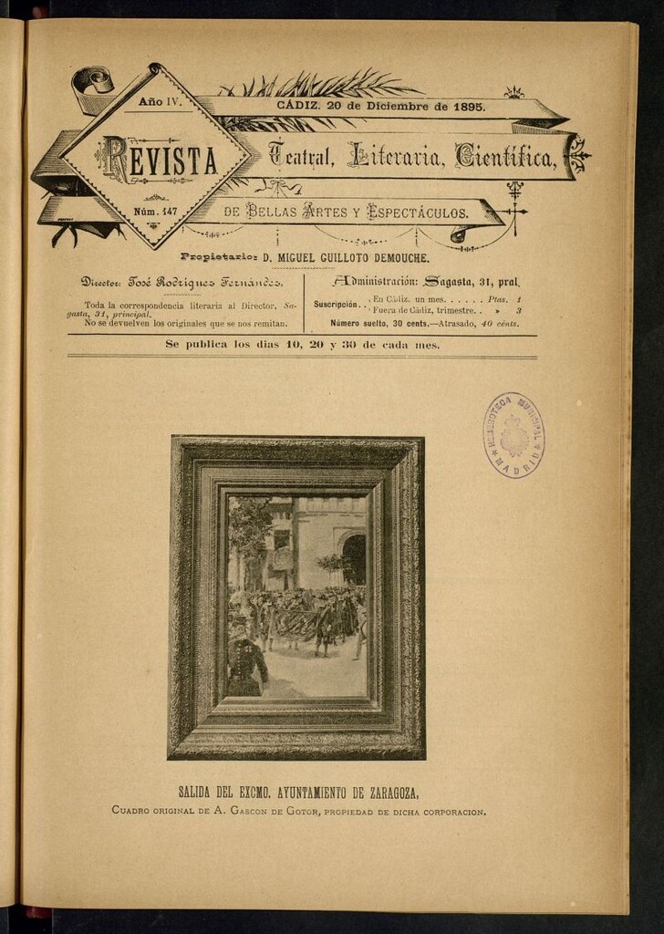 Miniatura de Revista Teatral, Literaria, Científica, de Bellas Artes y Espectáculos. Nº 147