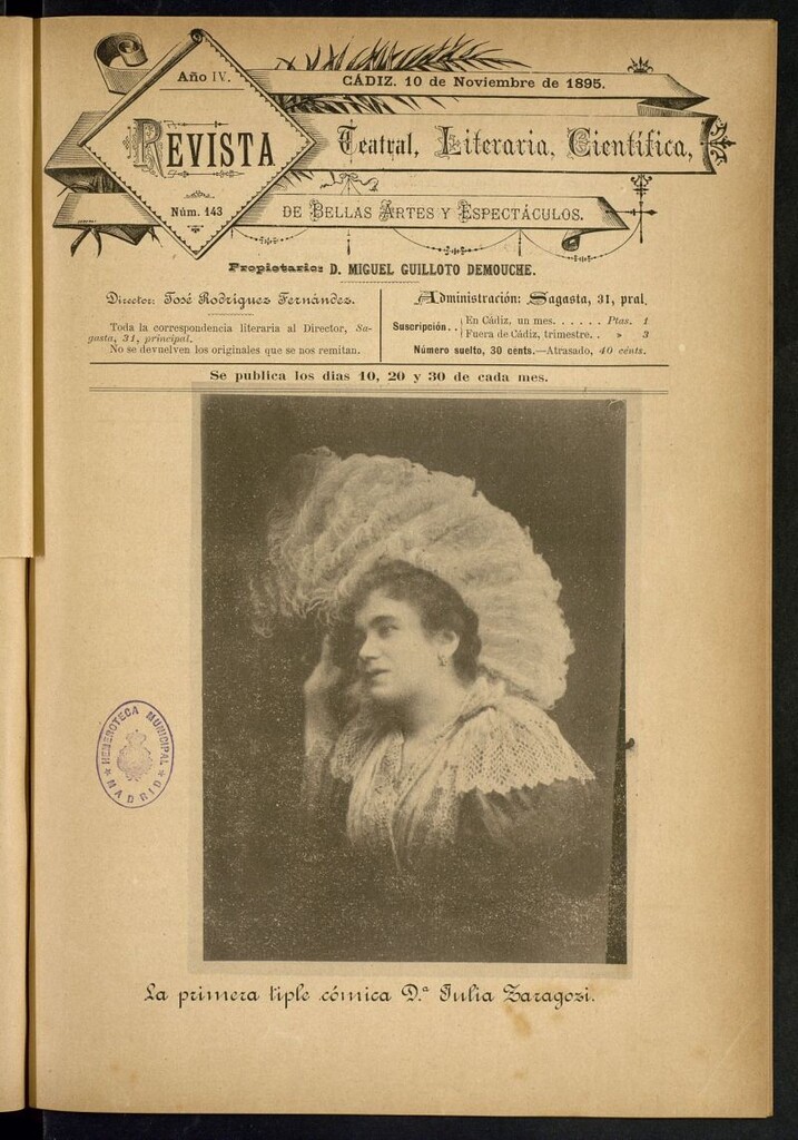 Miniatura de Revista Teatral, Literaria, Científica, de Bellas Artes y Espectáculos. Nº 143