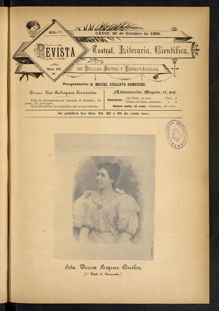 Miniatura de Revista Teatral, Literaria, Científica, de Bellas Artes y Espectáculos. Nº 141