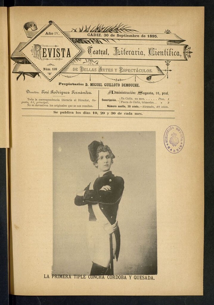 Miniatura de Revista Teatral, Literaria, Científica, de Bellas Artes y Espectáculos. Nº 139
