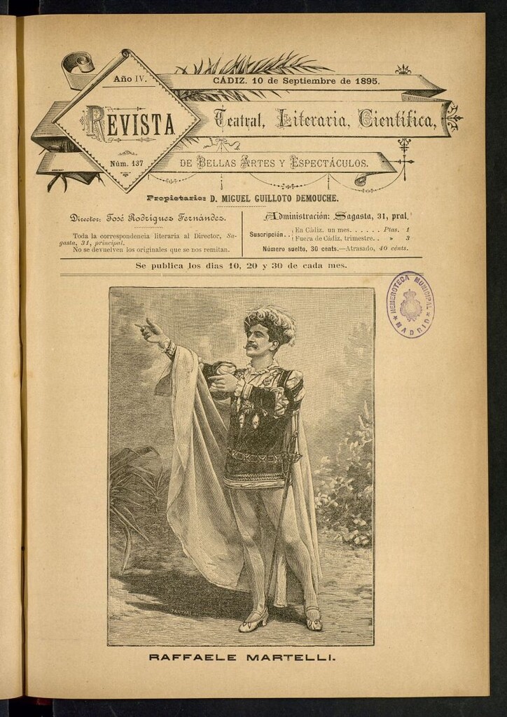 Miniatura de Revista Teatral, Literaria, Científica, de Bellas Artes y Espectáculos. Nº 137
