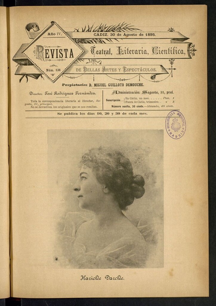Miniatura de Revista Teatral, Literaria, Científica, de Bellas Artes y Espectáculos. Nº 136
