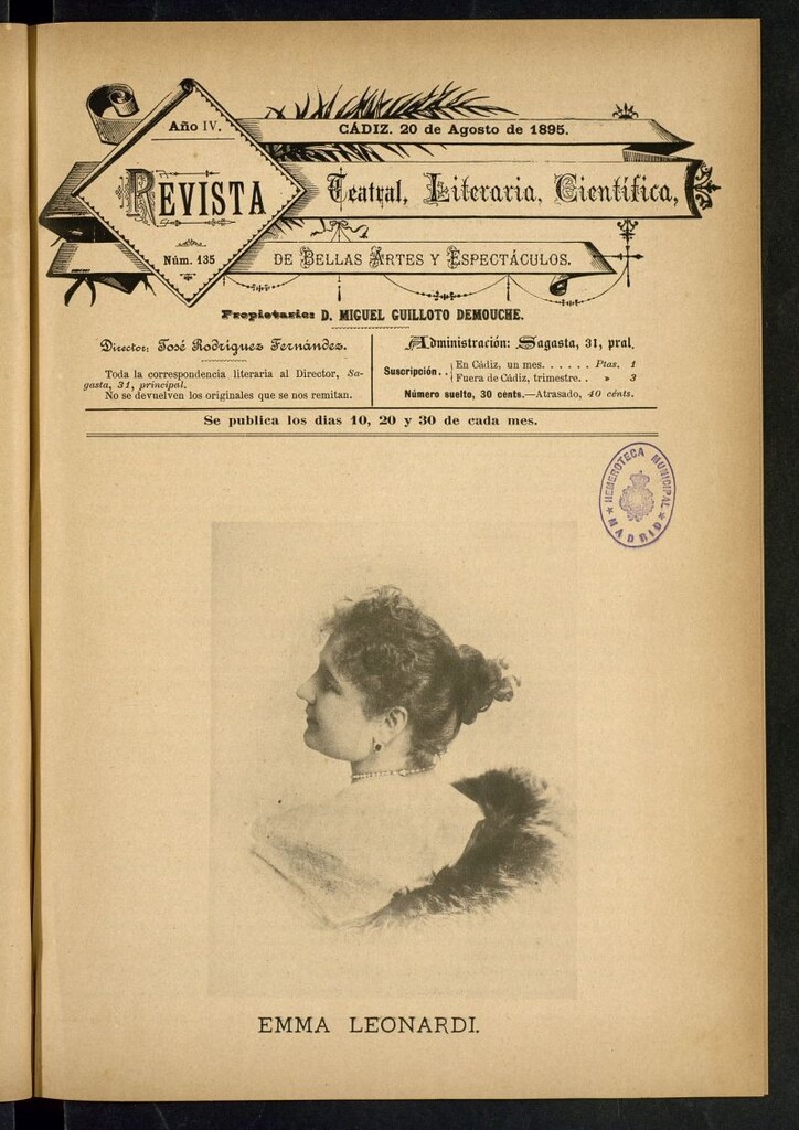 Miniatura de Revista Teatral, Literaria, Científica, de Bellas Artes y Espectáculos. Nº 135